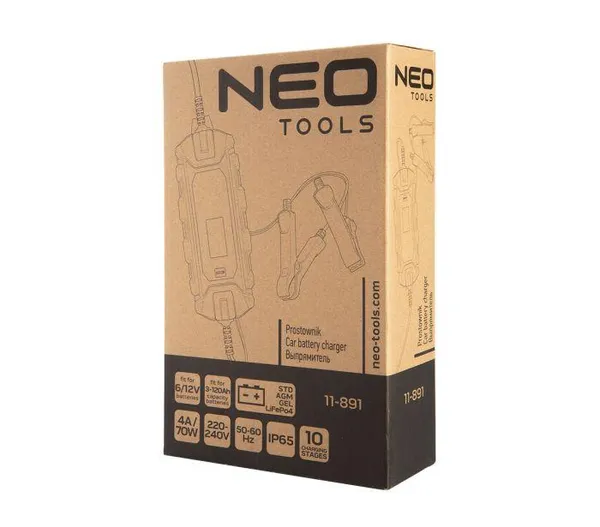 Зарядний пристрій автоматичний Neo Tools, 4A/70Вт, 3-120Ah, для кислотних/AGM/GEL акумуляторів фото №2