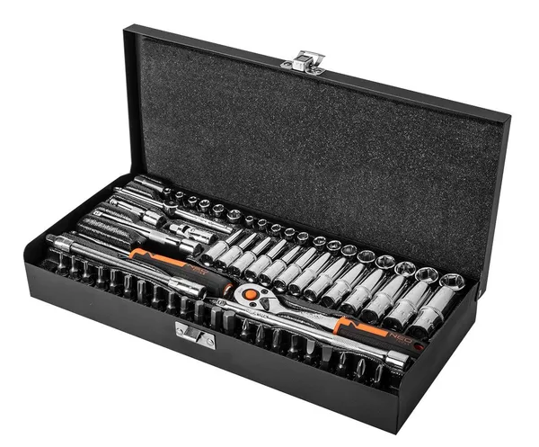 Набор инструментов Neo Tools, набор торцевых головок, 63шт, 1/4", CrV, металлический кейс фото №2