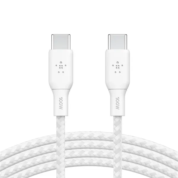 Кабель USB-C > USB-C зарядки/синхронизации Belkin 2м, 100Вт, Type-C, витой, белый