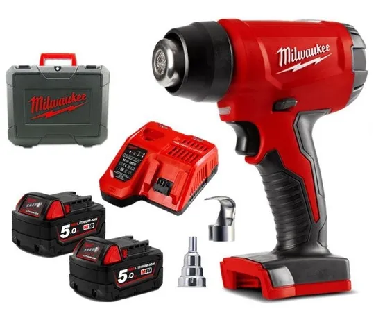 Термоповітродувка акумуляторна MILWAUKEE, M18 BHG-502C (+ заряд.пристрій, 2 акум.Х 5Аг, кейс)
