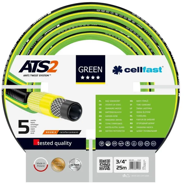 Шланг садовий Cellfast GREEN ATS 3/4", 25м, 5 шарів, до 30 Бар, -20…+60°C фото №1