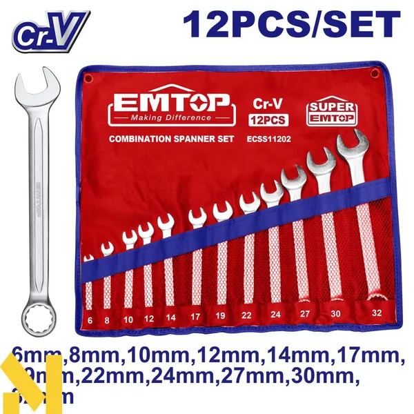 Комплект комбинированных ключей EMTOP ECSS11202, 12 шт.