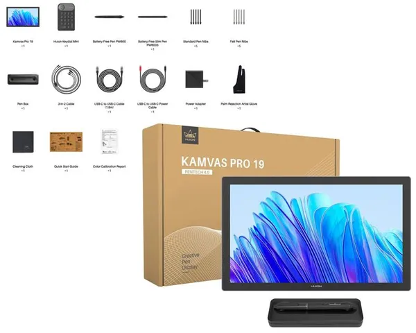 Графічний монітор Huion 19" Kamvas Pro 19,4K  USB-Cх2, 3.5 mini-jack, сірий темний