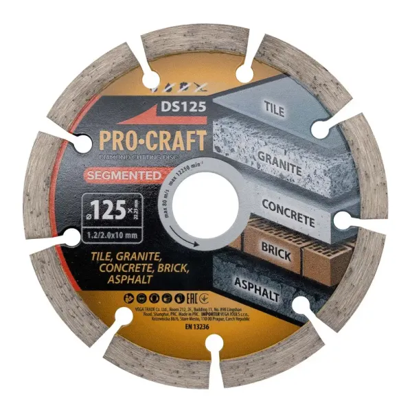 Сегментный алмазный диск 125×2.0×22.23 мм по керамограниту Procraft DS125 цена в Украине
