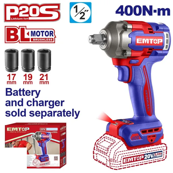 Гайковерт аккумуляторный EMTOP ECIWL20401 (без АКБ и ЗУ)