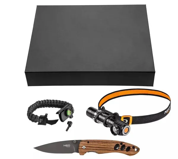 Подарочный набор Neo Tools (фонарь 99-026, туристический браслет 63-140, складной нож) фото №2