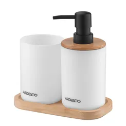 Набор для ванной комнаты ARDESTO Minimalism 360мл, 3 предмета, полипропилен, бамбук, белый фото