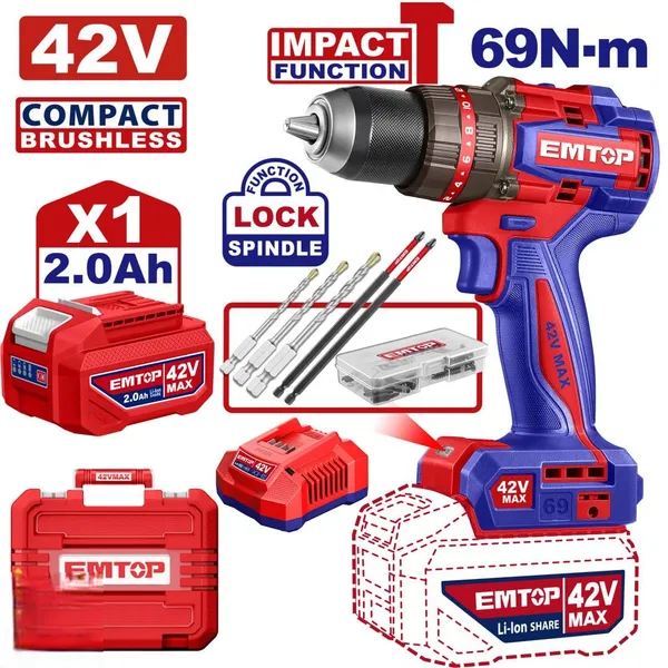 Дрель-шуруповерт аккумуляторный EMTOP ECIDL426981 (АКБ + ЗУ)