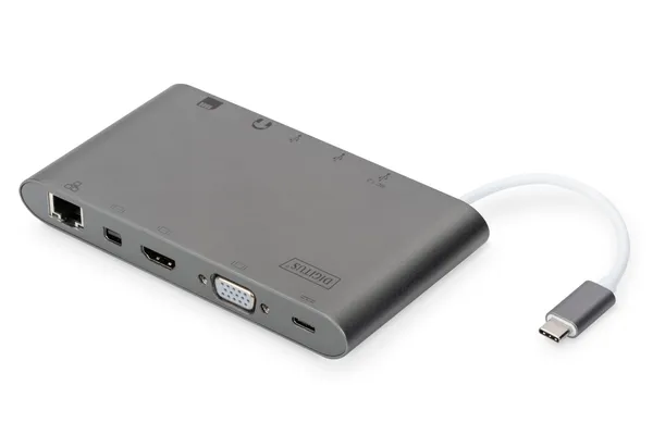 Хаб DIGITUS USB-C > HDMI/VGA/miniDisplayPort/3xUSB-A/USB-C/SD/MicroSD/RJ54/Audio