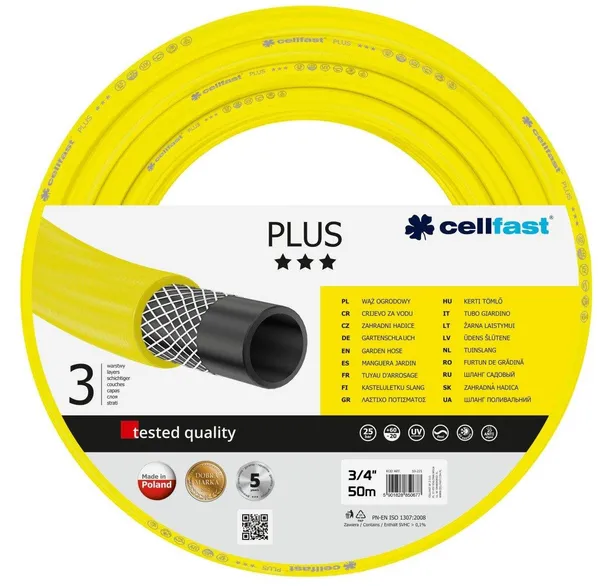 Шланг садовый Cellfast PLUS 3/4', 50м, 3 слоя, до 25 Бар, -20…+60°C фото №1