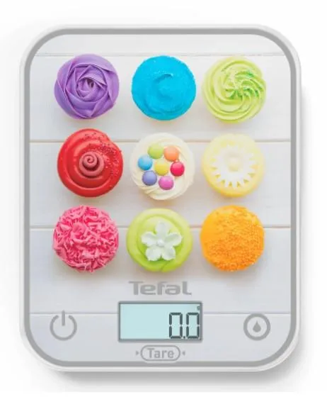 Ваги Tefal кухонні Optiss Cake Pops, 5кг, AAAx2 в комплекті, скло, різнокольорові