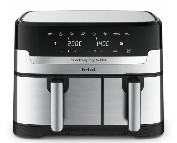 Мультипечь Tefal Dual EasyFry&Grill AirFryer, 2700Вт, чаша-5.2/3.1л, сенсорное управл., 2 чаши, гриль, пластик, серо-черный