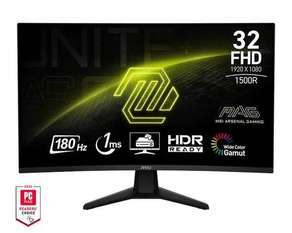 Монітор MSI 31.5" MAG 32C6 2xHDMI, DP, Audio, VA, 180Hz, 1ms, sRGB 101%, CURVED, AdaptiveSync