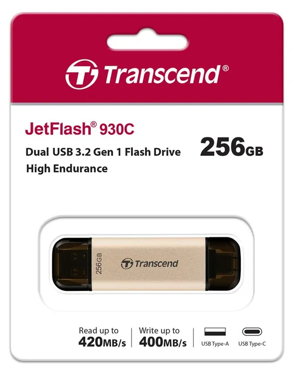 Накопитель Transcend 256GB USB 3.2 Type-A + Type-C JetFlash 930 R420/W400MB/s Чёрный