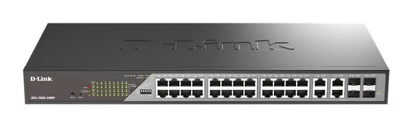 Коммутатор D-Link DSS-200G-28MP 24xGE PoE, 4xSFP/GE, 370W, Неуправляемый