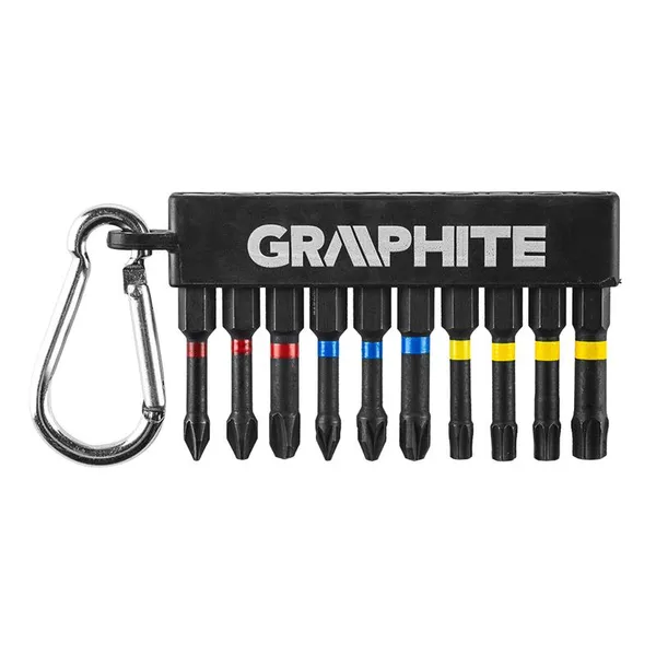 Біти GRAPHITE, набір 10шт, 1/4", ударні, PH,PZ,TX, 50мм, сталь S2, карабін