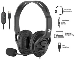 Гарнітура ПК стерео Over-ear 2E CH13 USB, omni-mic, 2м, чорний фото