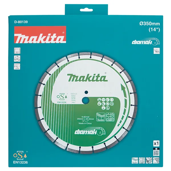 Алмазний диск сегмент: бетон, цегла, черепиця, силікатна цегла або бруківка 350x25,4 мм Makita (D-80139) ціна в Україні