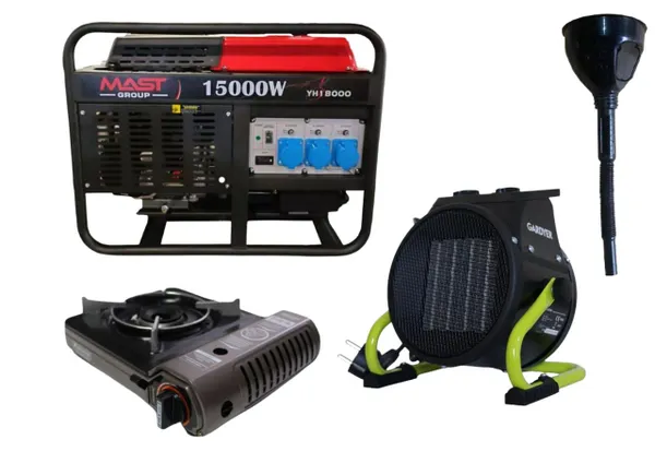 Бензиновый генератор MAST GROUP YH18000 + газовая плитка Orcamp CK-505 + электрический обогреватель Gardyer