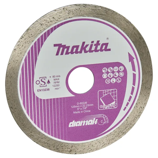 Алмазный диск по керамике сплошной 125x22,23 мм Makita (D-80226) цена в Украине