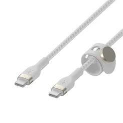 Кабель USB-C > USB-C зарядки/синхронизации Belkin 2м, 60Вт, Type-C, витой, силиконовый, с ремешком на магните, белый фото