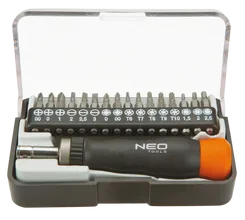 Біти Neo Tools, набір 17шт, 5/32", бітотримач, прецизійні, SL,PH,PZ,T,H, 30мм, CrV, кейс фото