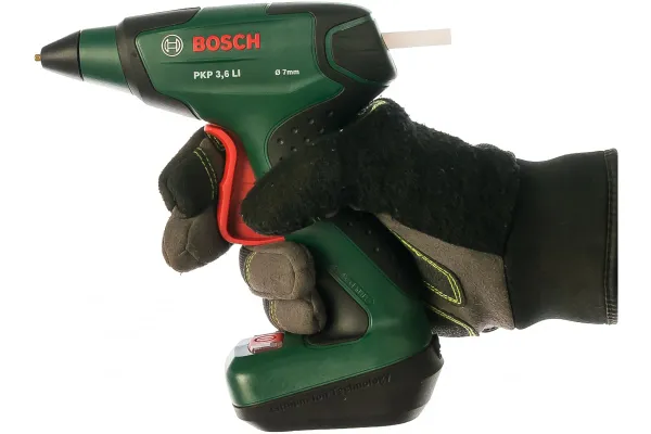 Пистолет клеевой Bosch Bosch PKP 3.6 LI, 3.6В, Акб 1.5Ач, стержни 7х150мм, подача 20г/мин, 170 град. 0.3кг цена в Украине