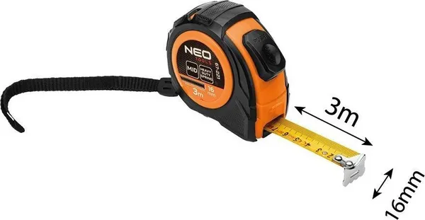 Рулетка Neo Tools, 3мx16мм, с фиксатором сматывания заказать