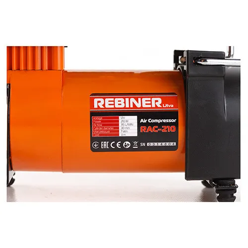 Купить Компрессор автомобильный 7 атм, 170 Вт Rebiner RAC-210 для колес R13, R14, R15, R16 со скидкой