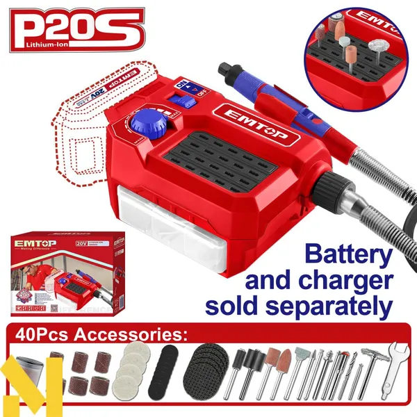 Шлифмашина прямая аккумуляторная EMTOP ELMG2001 (без АКБ и ЗУ)