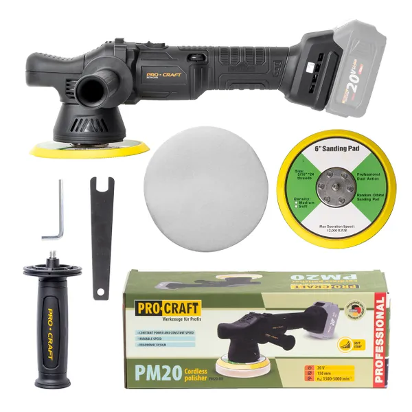 Эксцентриковая полировальная машинка Procraft PM20 аккумуляторная (без АКБ и ЗУ)