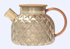 Заварник ARDESTO Golden Moon Diamond 1000мл, боросиликатное стекло, бамбук, золотистый фото