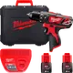 Дриль-шурупокрут з ударом акумуляторний MILWAUKEE, M12 BPD-202C (+ заряд.пристрій, 2 акум., кейс)
