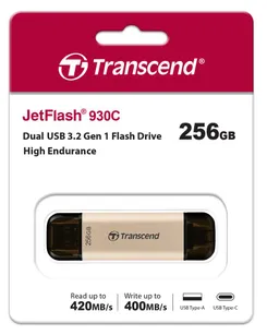 Накопитель Transcend 256GB USB 3.2 Type-A + Type-C JetFlash 930 R420/W400MB/s Чёрный фото