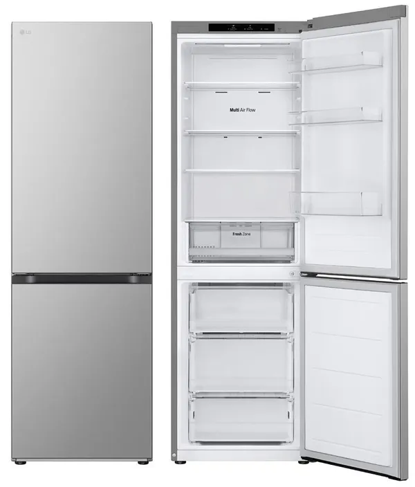 Холодильник LG з нижн. мороз., 186x60х68, холод.відд.-234л, мороз.відд.-107л, 2дв., А++, NF, інв., диспл внутр., зона св-ті, сріблястий