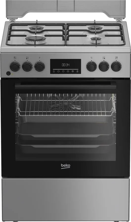 Плита Beko комби, 72л, 60x60см, дисплей, конвекция, серый