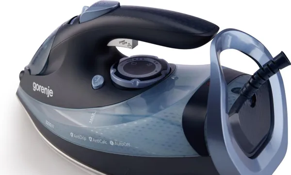 Утюг Gorenje, 3250Вт, 420мл, паровой удар -250гр, верт. отпаривание, антинакипь, автоотключение, керам. подошва, чорно-синій цена в Украине