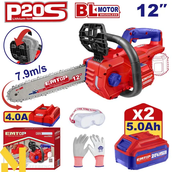 Пила цепная аккумуляторная EMTOP ELGA201286