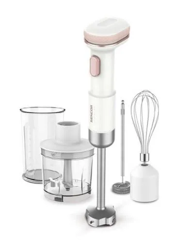 Блендер Sencor заглибний Pulse, 180Вт, 4в1, чаша-700мл, безпровідний, USB-C, капучинатор, біло-рожевий