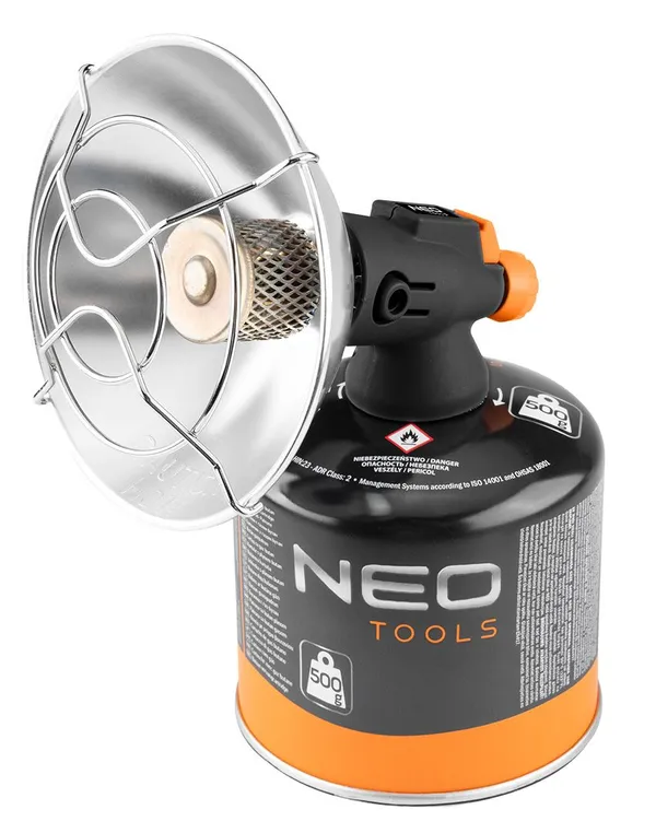 Обогреватель газовый туристический Neo Tools, 92г/час, картриджный, регулятор, пьезоподжиг, черный цена в Украине