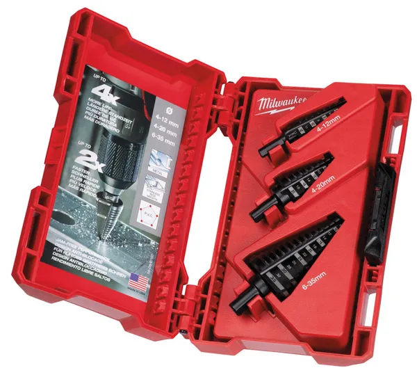 Набір свердел ступінчастих  Step Drill MILWAUKEE, (діаметр 4-12мм, 4-20мм, 6-35 мм) (3шт), пластикова коробка