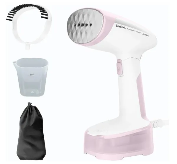 Відпарювач Tefal компактний Access Steam Pocket, 1300Вт, 120мл, постійна пара - 25гр, біло-рожевий