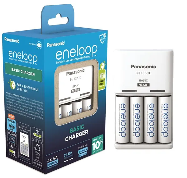 Зарядное устройство Basic Charger + Аккумулятор Eneloop NI-MH AA 2000 мАч, 4 шт.