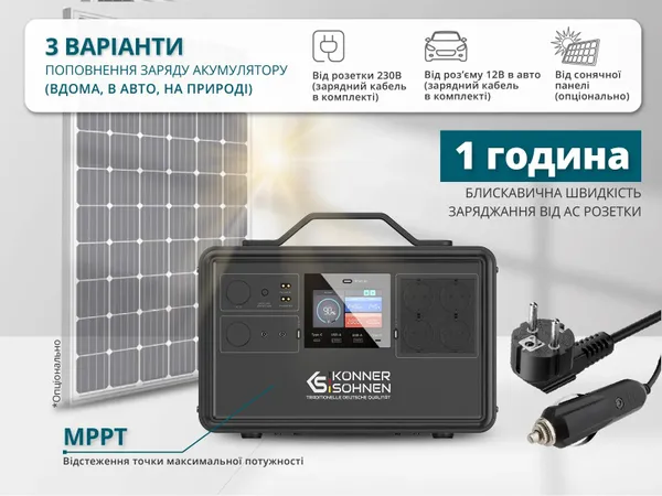 Портативная электростанция Konner&Sohnen KS 2400PS, 2400Вт, 2240Вт·год, LifePo4, Bluetooth, 25.9кг