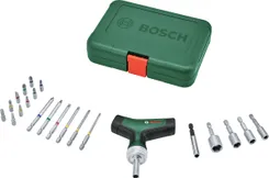 Викрутка Bosch з тріскачкою, т-подлібне руків'я, 20 насадок, 109мм, кейс, сталь CrV фото