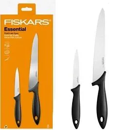 Набор ножей для шеф-повара Fiskars Essential, 2шт, нержавеющая сталь, пластик, черный фото