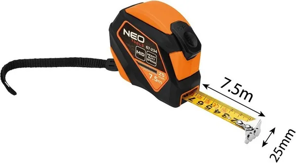 Рулетка Neo Tools, 7.5мx25мм, з фіксатором змотування, магніт ціна в Україні