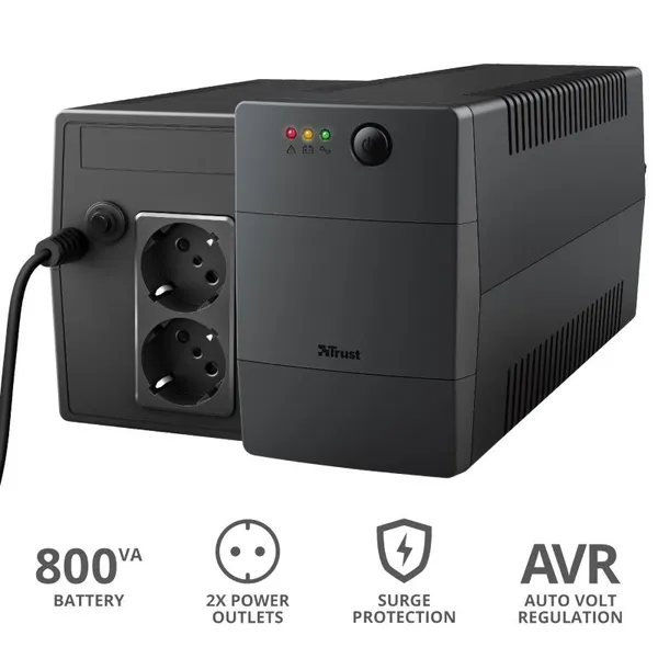 Джерело безперебійного живлення Trust Paxxon 800VA UPS with 2 standard wall power outlets чорний