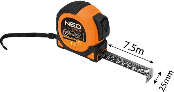 Рулетка Neo Tools Super Black, 7.5мx25мм, с фиксатором сматывания, магнит отзывы
