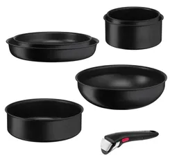 Набір посуду Tefal Ingenio Black Stone, змінна ручка, 7предметів, алюміній, бакеліт, чорний фото